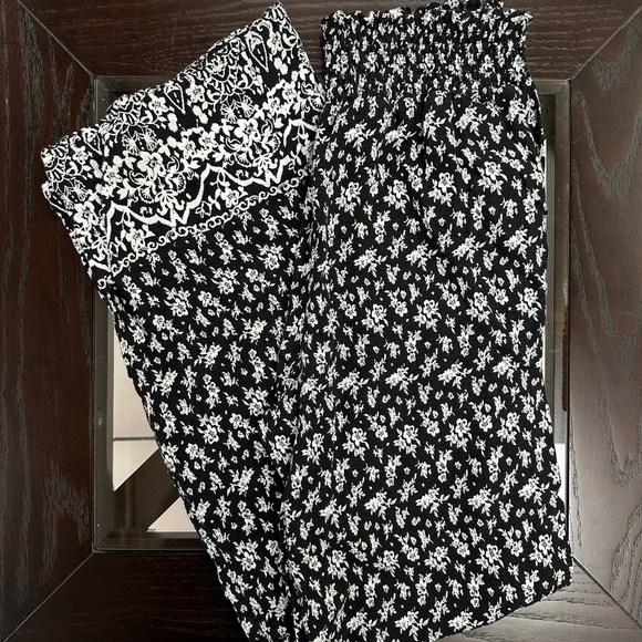 *KINGSTON GREY* Black x White Floral Flowy Pants Size Large - Picture 1 of 7